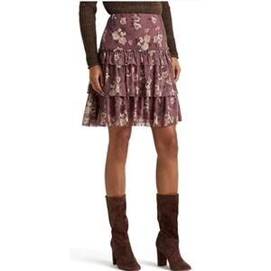 LAUREN RALPH LAUREN Floral Crinkle Georgette Lined Miniskirt Purple Size 14